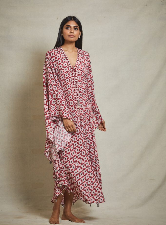 Red geo print kaftan