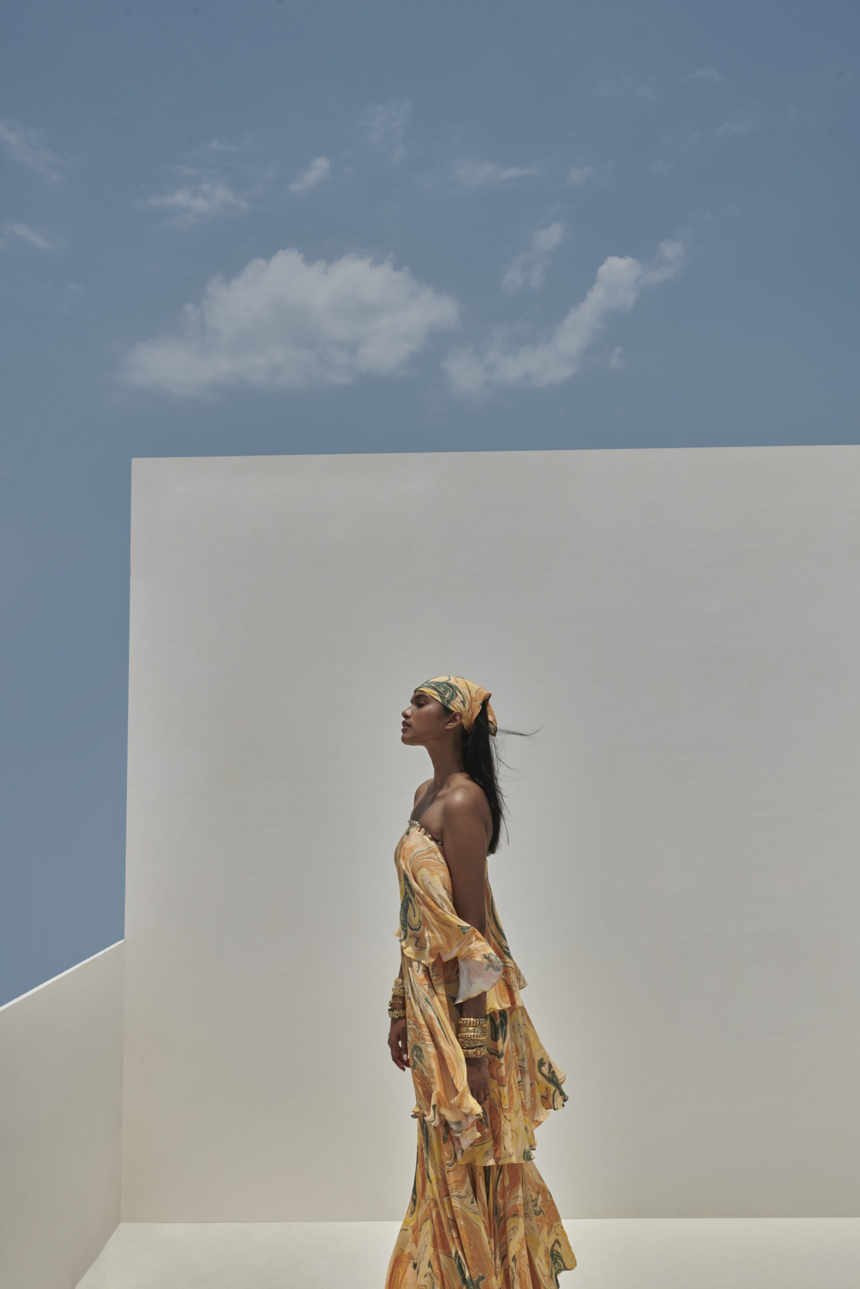 Peach marble print tiered maxi dress - Image 3
