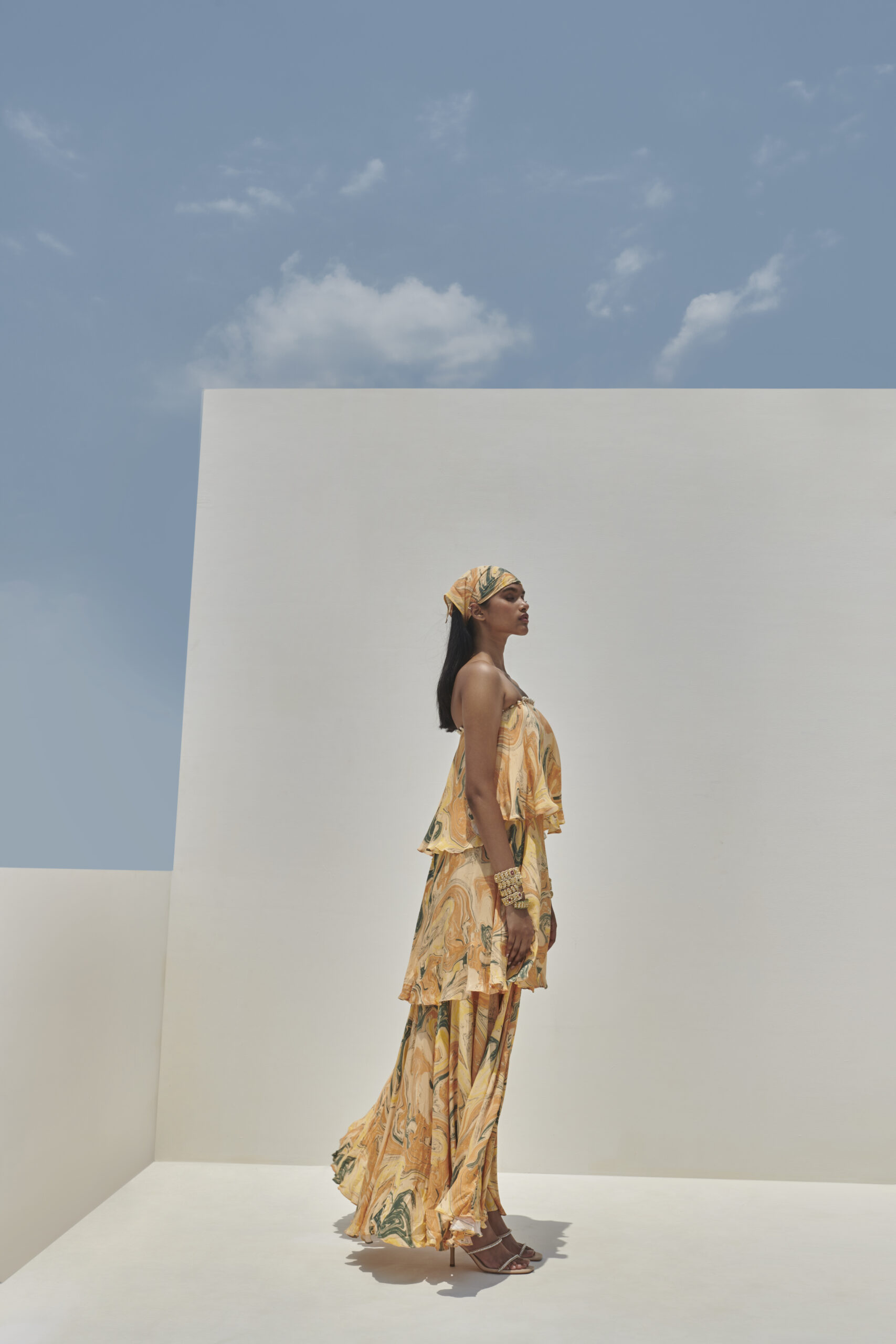 Peach marble print tiered maxi dress - Image 2