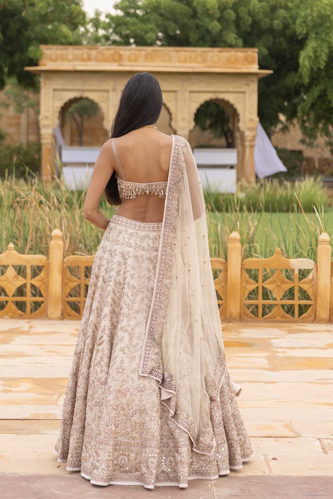 Rani Pink Embroidered Backless Blouse With Lehenga And Embroidered Dupatta  Set - Silky Bindra- Fabilicious Fashion