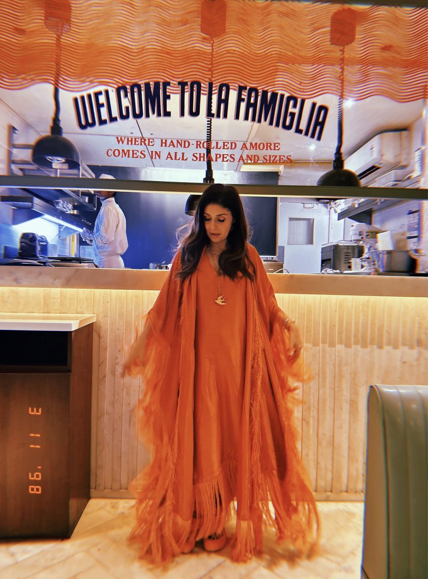 Toasted Orange fringed silk kaftan set - Image 3