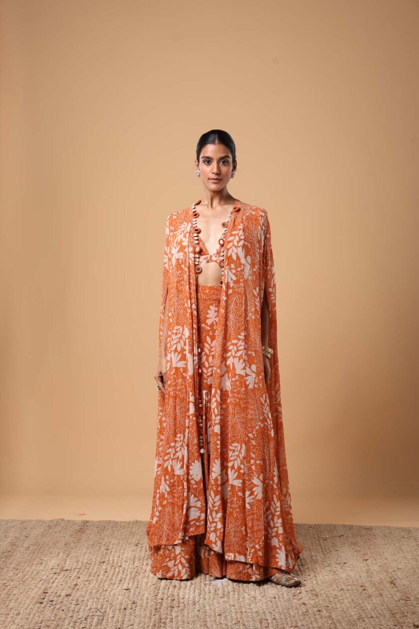 Toasted orange & sand garden print cape set