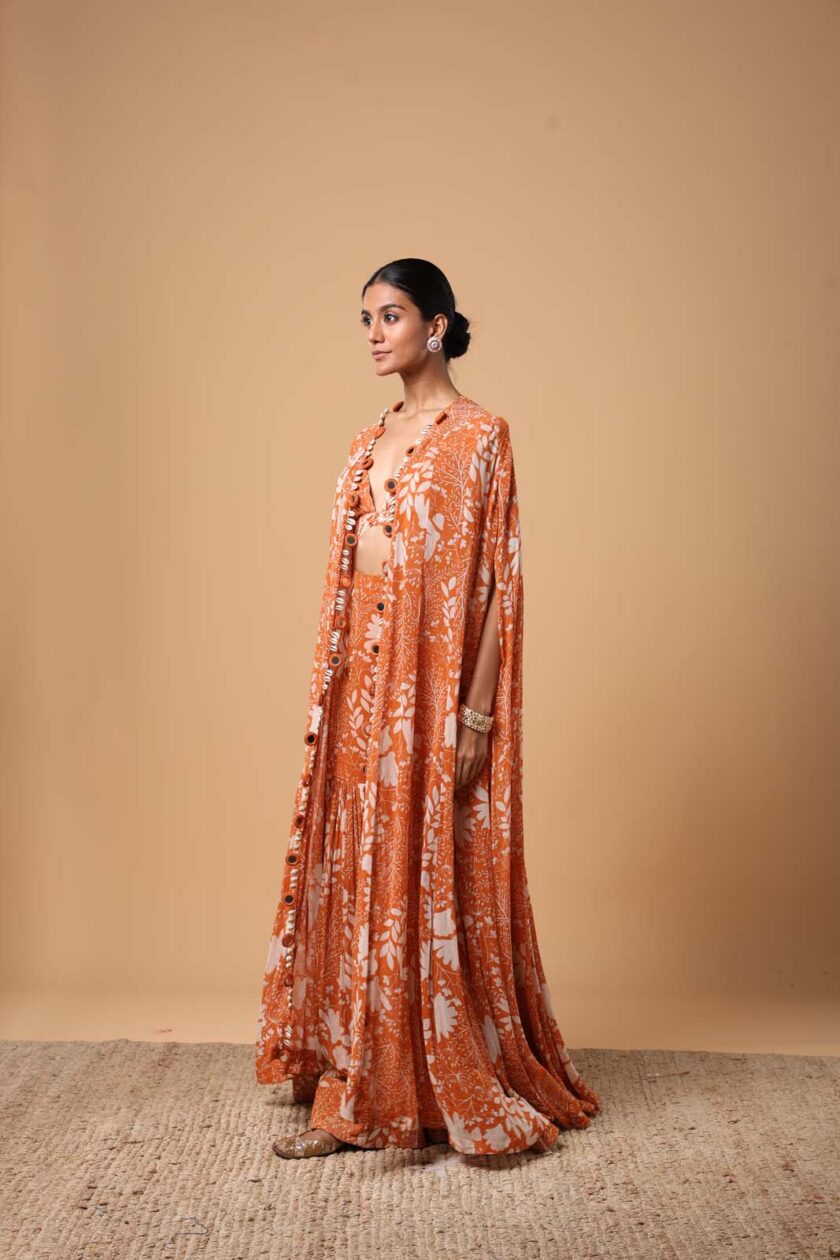 Toasted orange & sand garden print cape set - Image 2