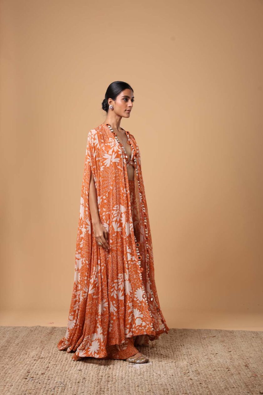 Toasted orange & sand garden print cape set - Image 3