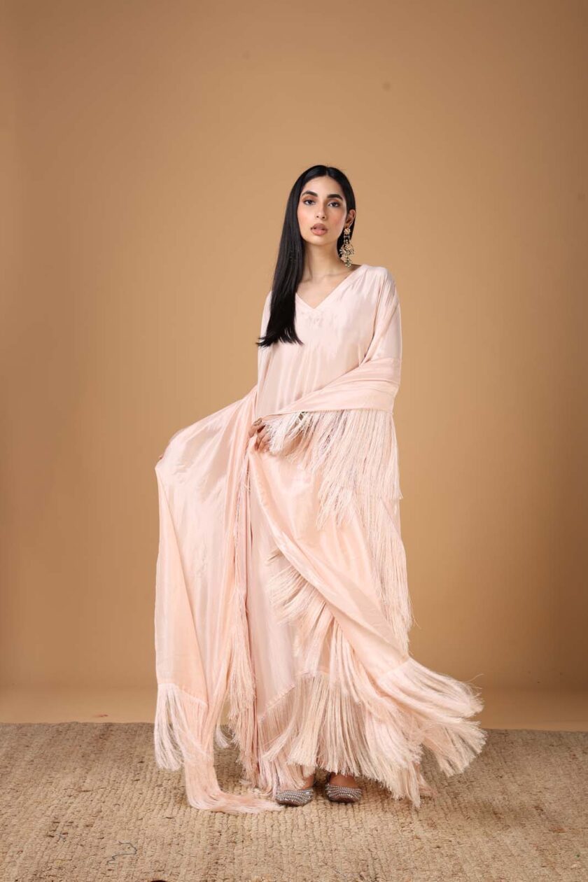 Baby pink fringe kaftan set - Image 2