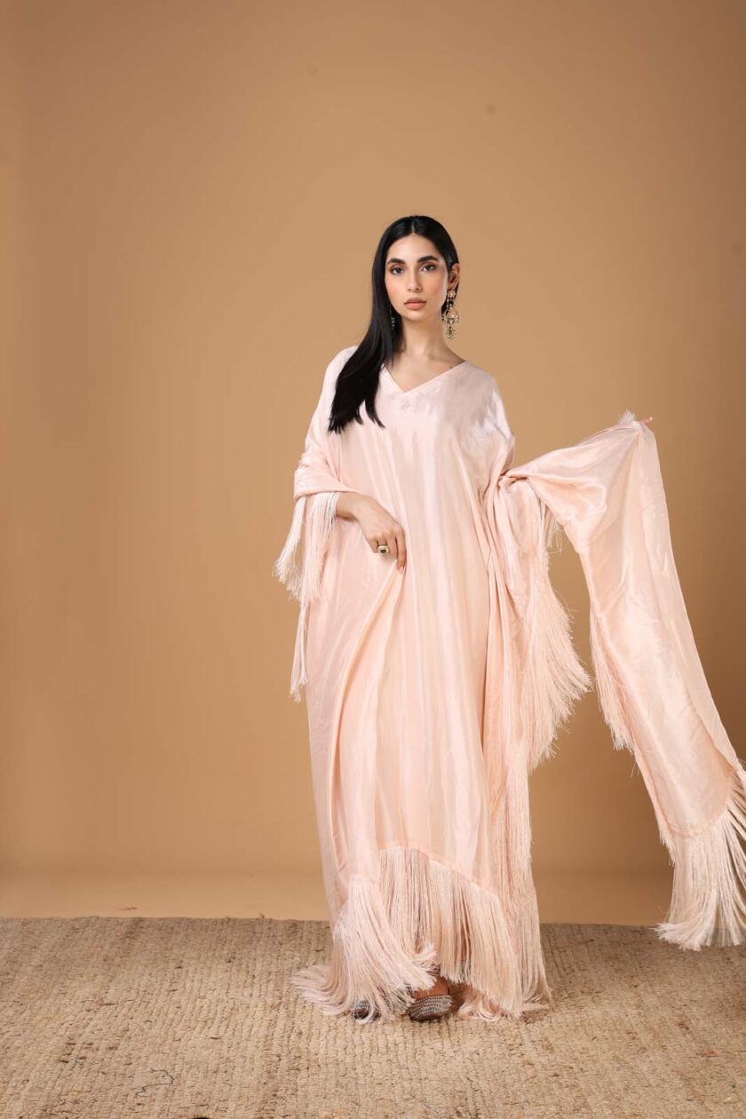 Baby pink fringe kaftan set - Image 3