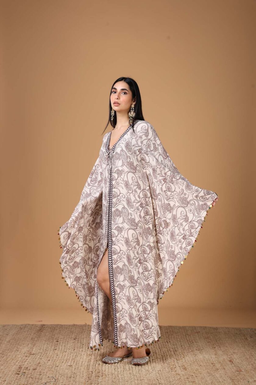 Coconut & brown paisley print kaftan - Image 2