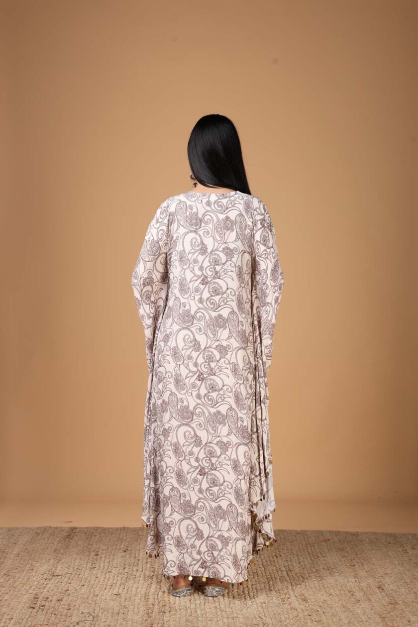 Coconut & brown paisley print kaftan - Image 3