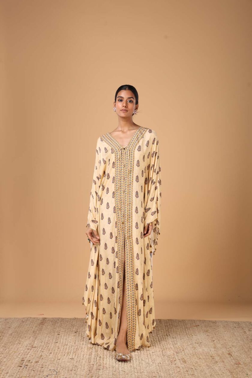 Cream butti print kaftan