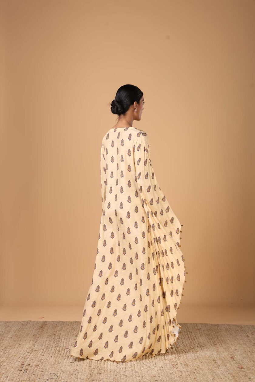 Cream butti print kaftan - Image 4