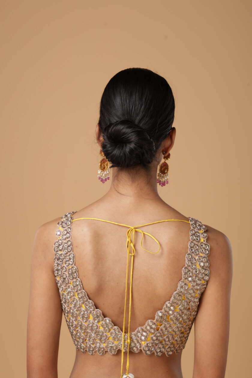 Yellow & rose gold hand embroidered blouse - Image 4