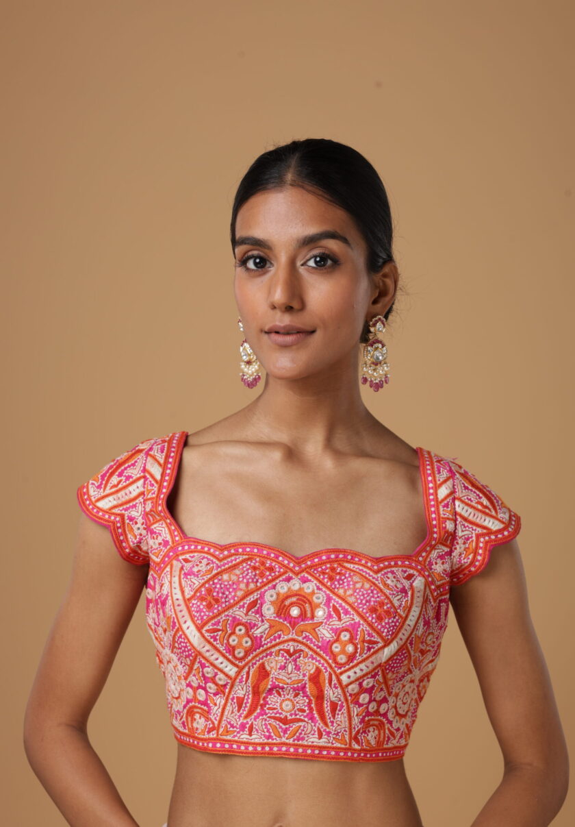 Pink ahir hand embroidered blouse