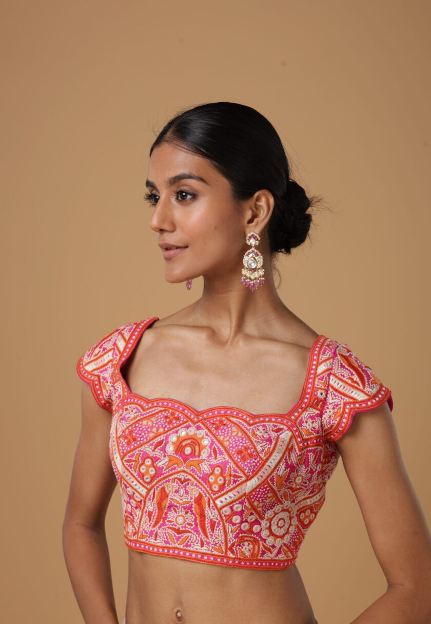 Pink ahir hand embroidered blouse - Image 3