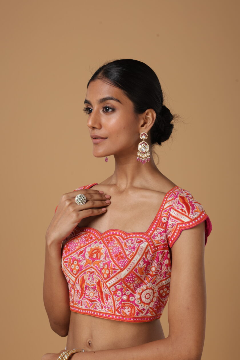 Pink ahir hand embroidered blouse - Image 2