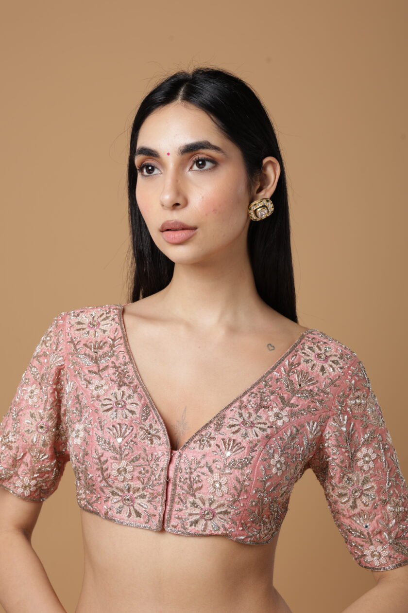 Peach hand embroidered blouse - Image 2