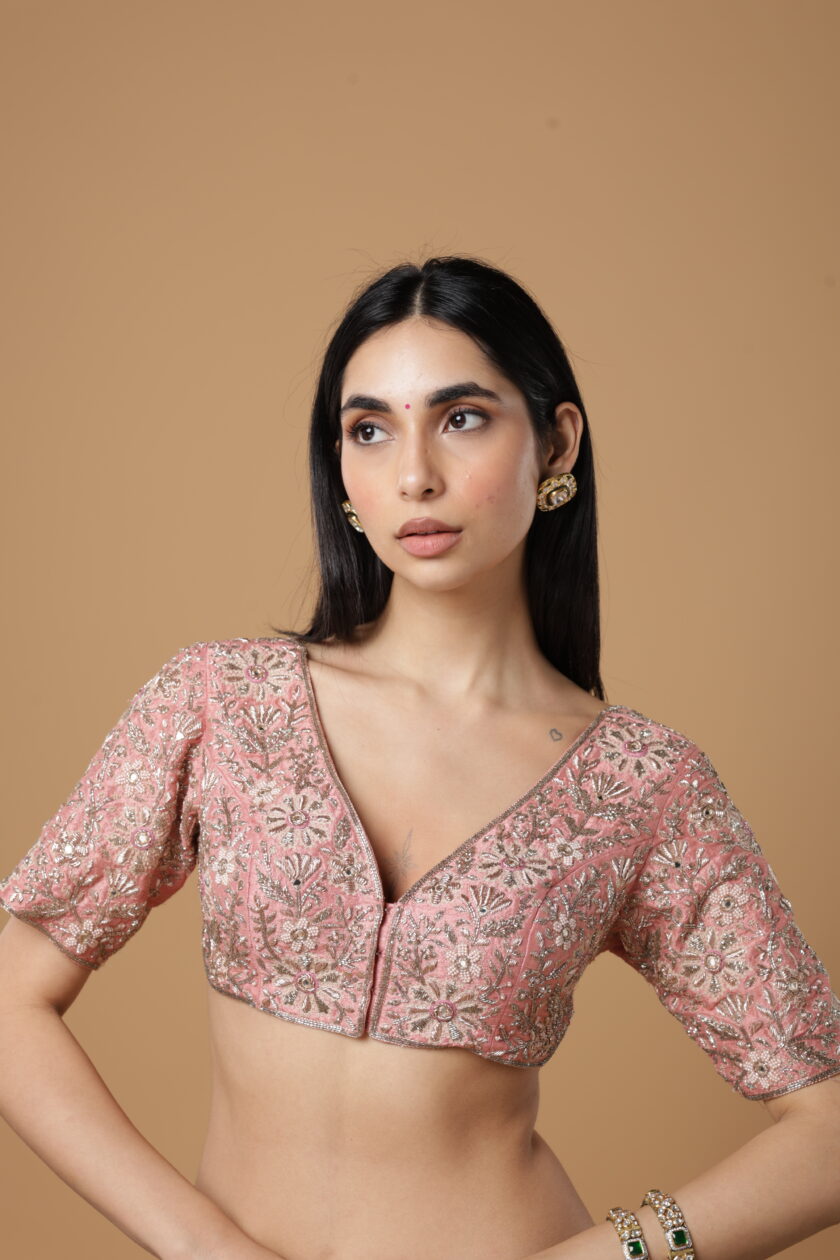 Peach hand embroidered blouse