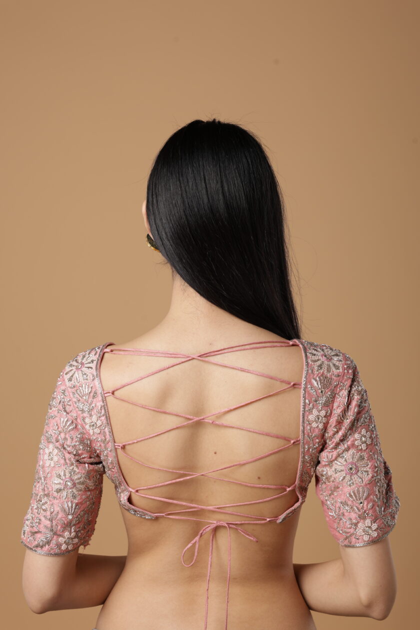 Peach hand embroidered blouse - Image 3