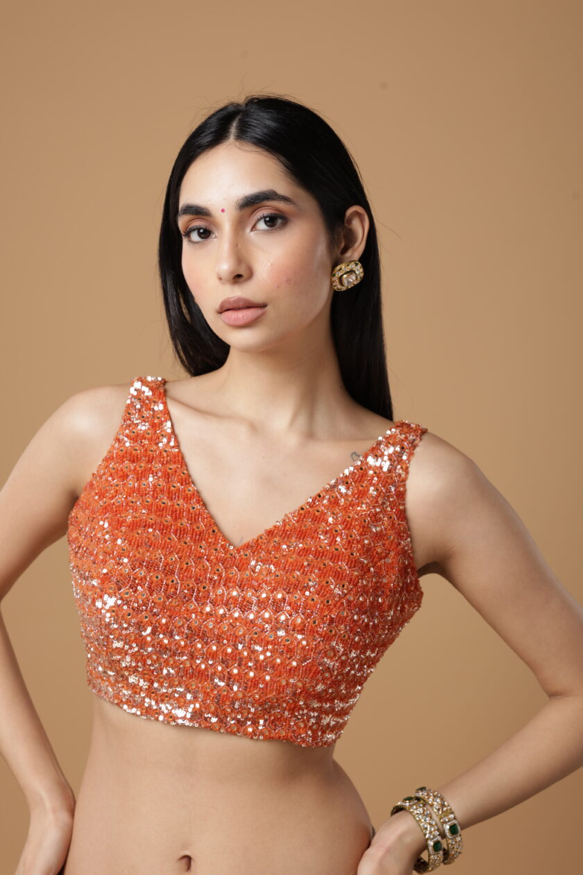 Toasted orange sequin blouse