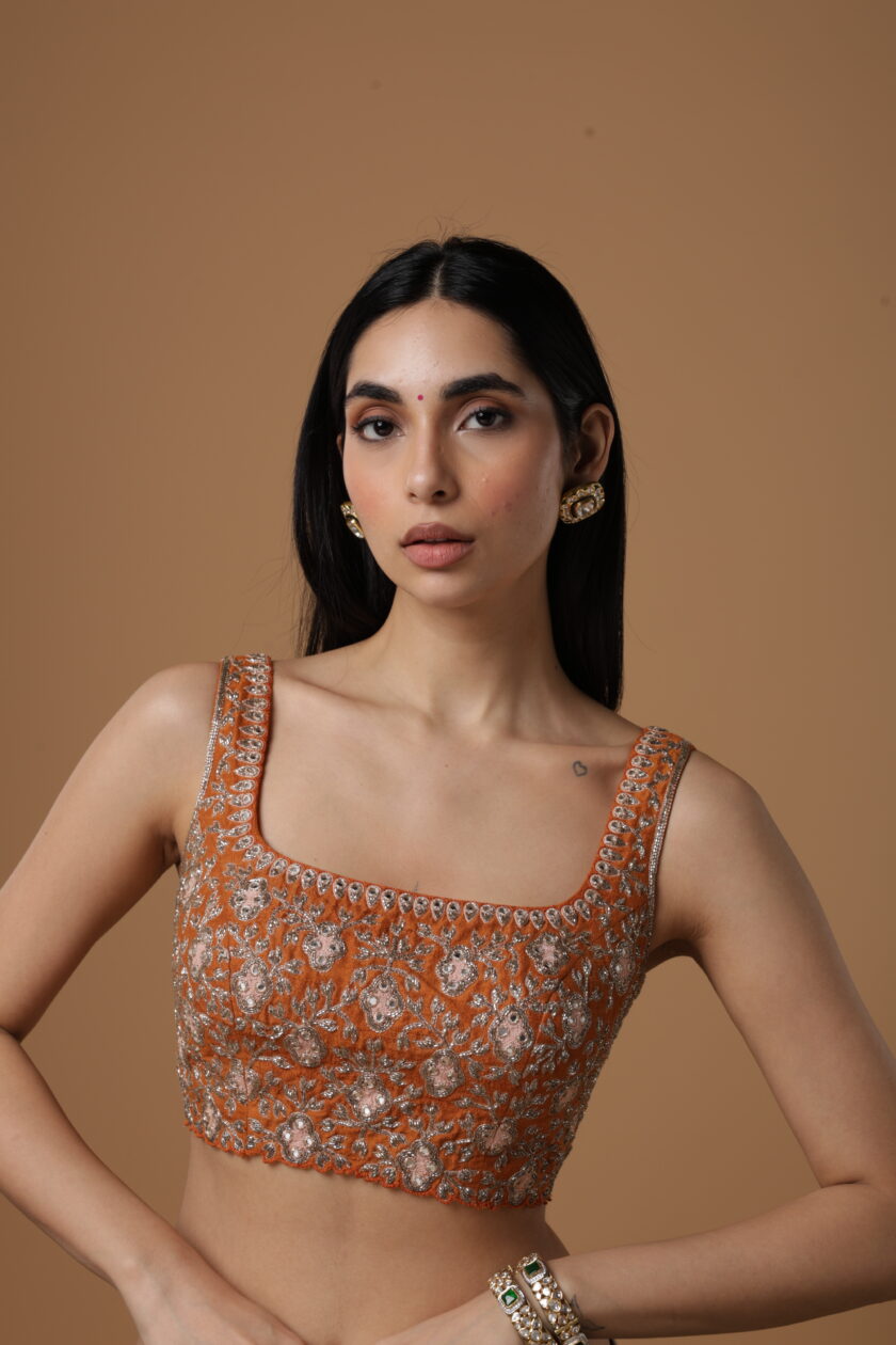 Mustard & rose gold hand embroidered blouse