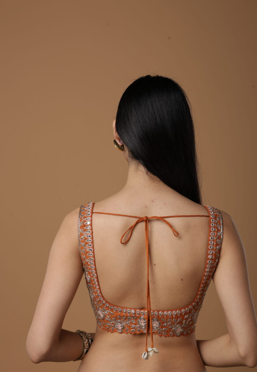 Mustard & rose gold hand embroidered blouse - Image 2