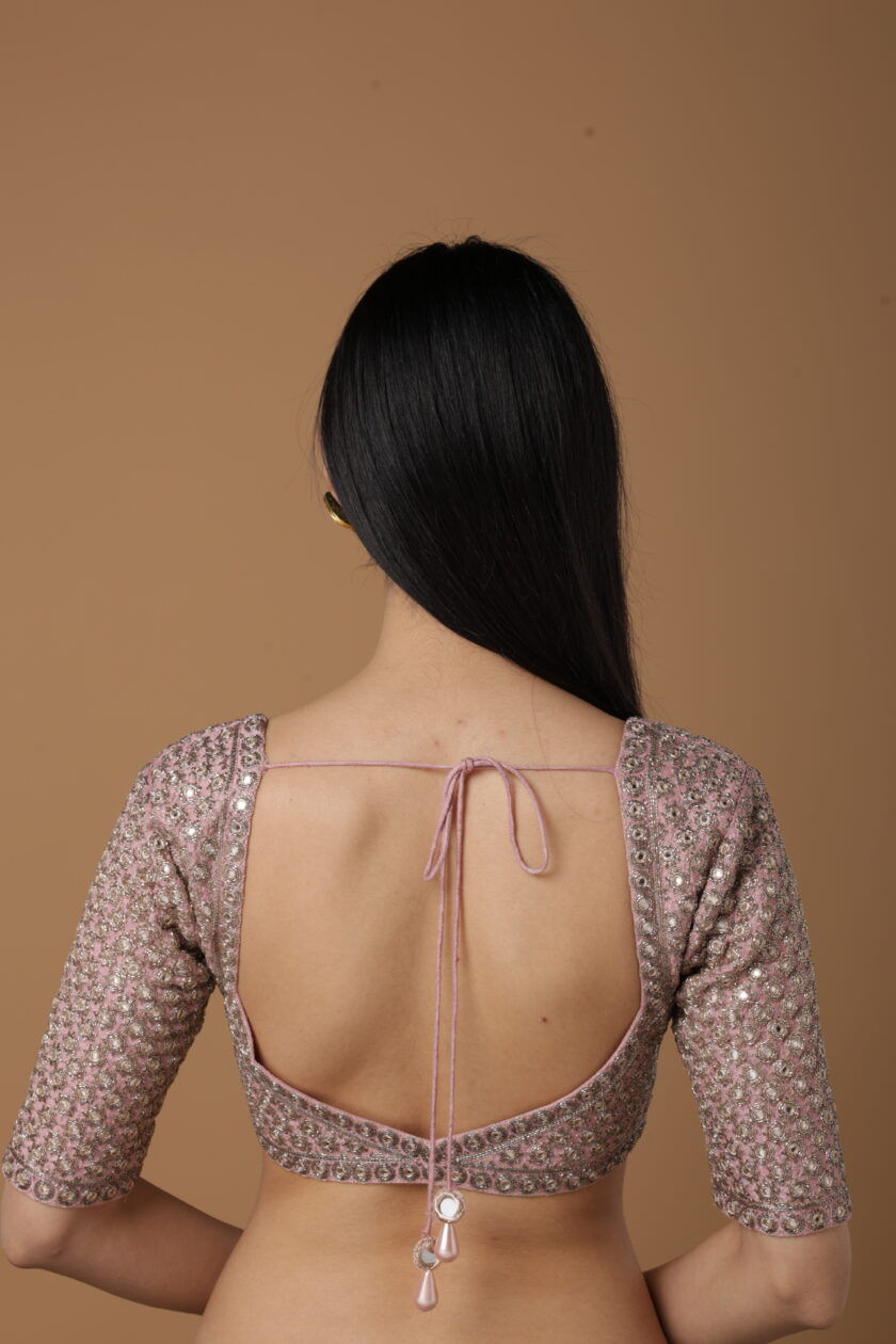 Baby orchid & rose gold hand embroidered blouse - Image 3