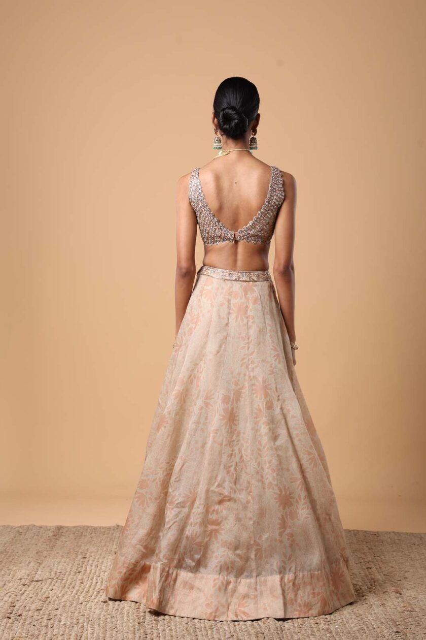 Sand organza hand embroidered lehenga set - Image 4