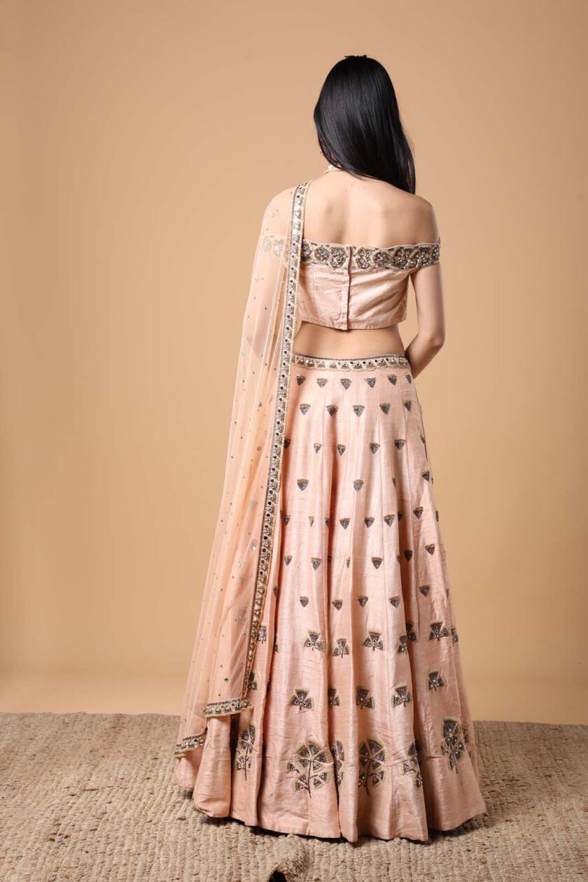 Peach Ginko hand embroidered lehenga set - Image 4