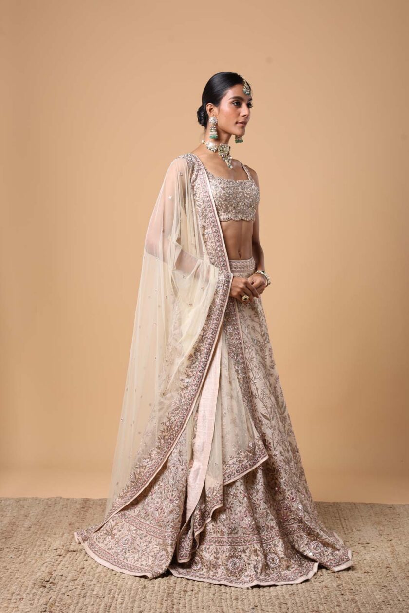 Coconut hand embroidered lehenga set - Image 3