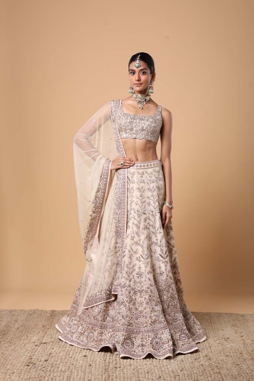 Coconut hand embroidered lehenga set