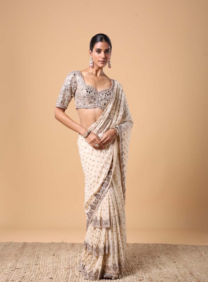 Coconut embriodered tiered sari set.