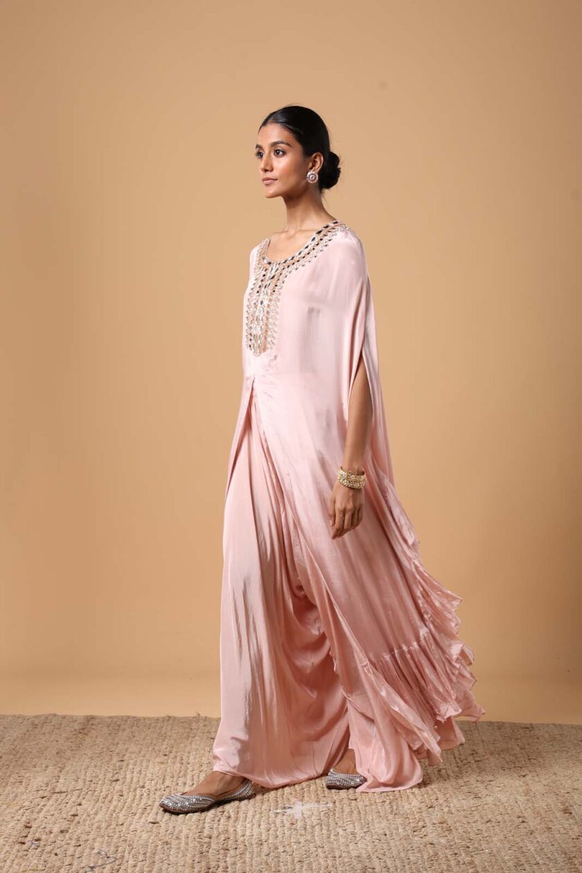 Dust pink & rose gold hand embroidered cape set - Image 2