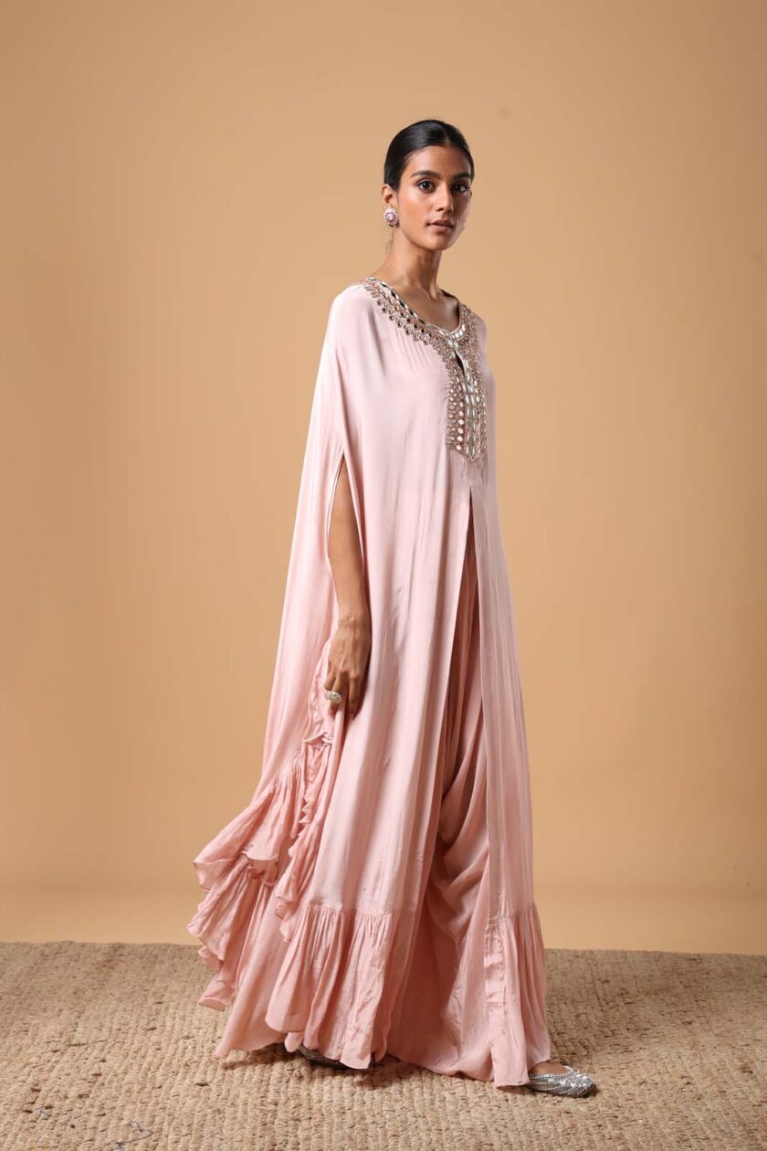 Dust pink & rose gold hand embroidered cape set - Image 3