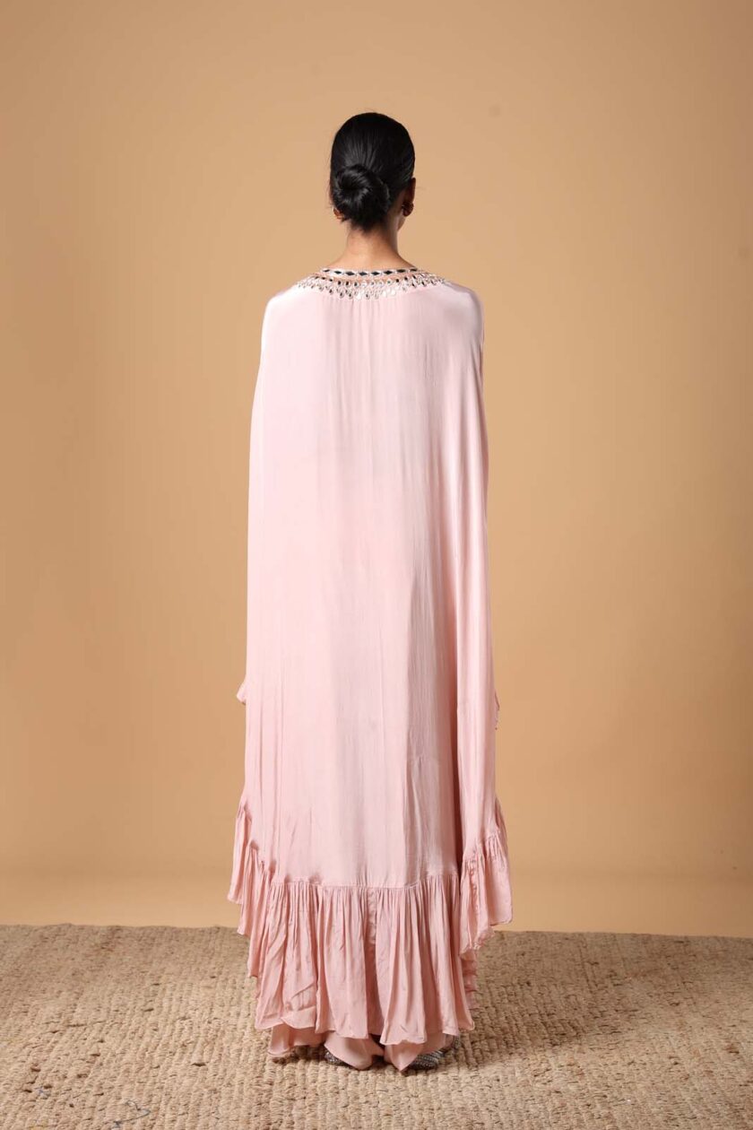 Dust pink & rose gold hand embroidered cape set - Image 4