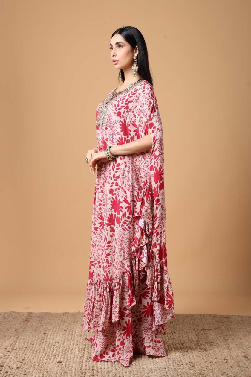 Sand & red garden print hand embroidered cape set - Image 2