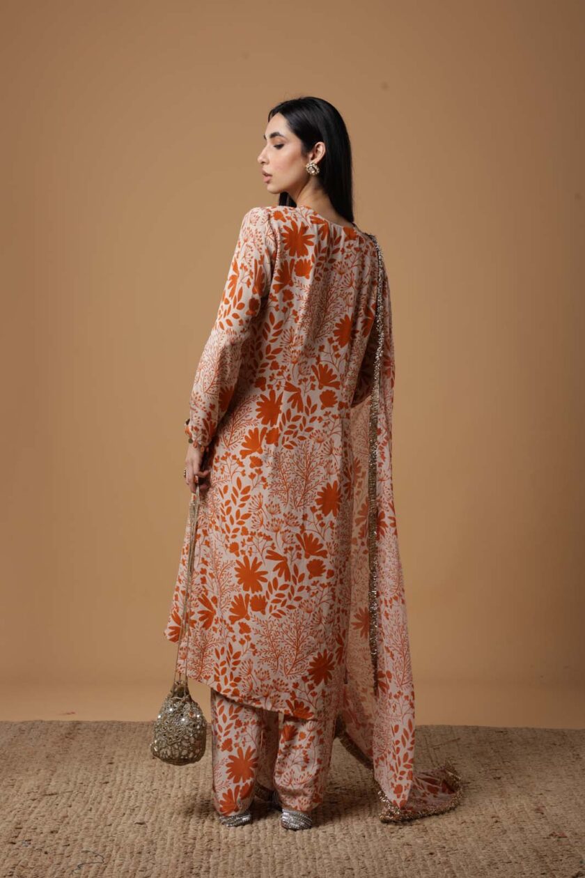 Sand & toasted orange garden print kurta set - Image 3