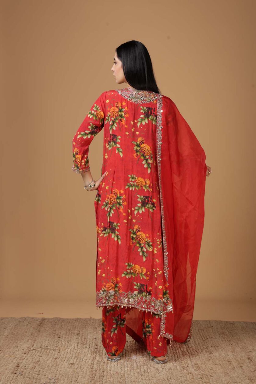 Red pine print kurta set - Image 3