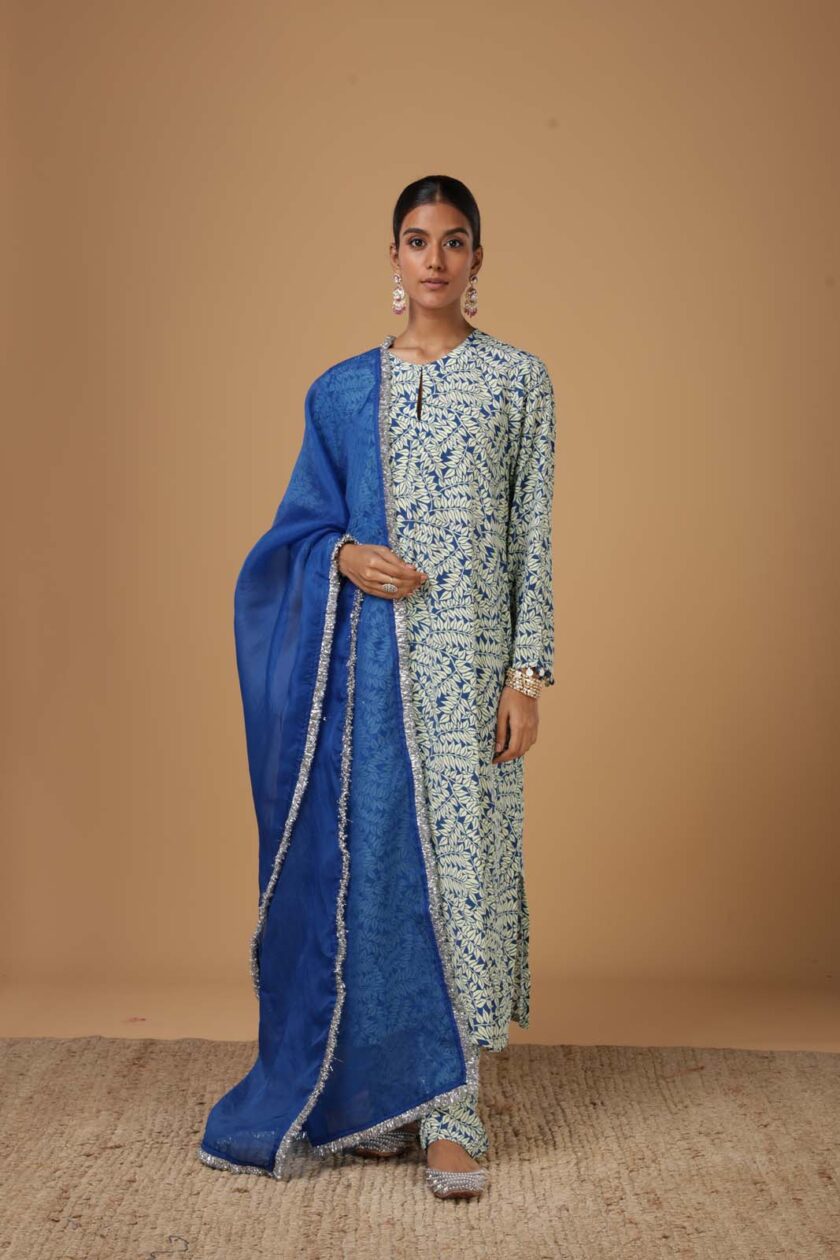 Blue fire print kurta set