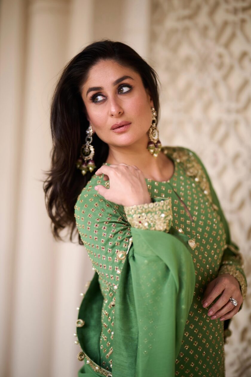 Sage green hand embroidered long kurta set - Image 3