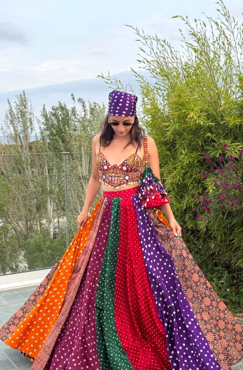 Multi- colour multi-panel bandhani skirt & choli set