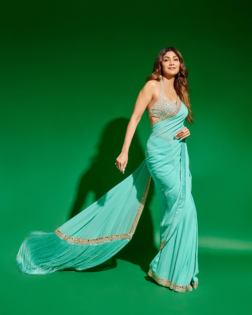 Sea Green hand embroidered sari set