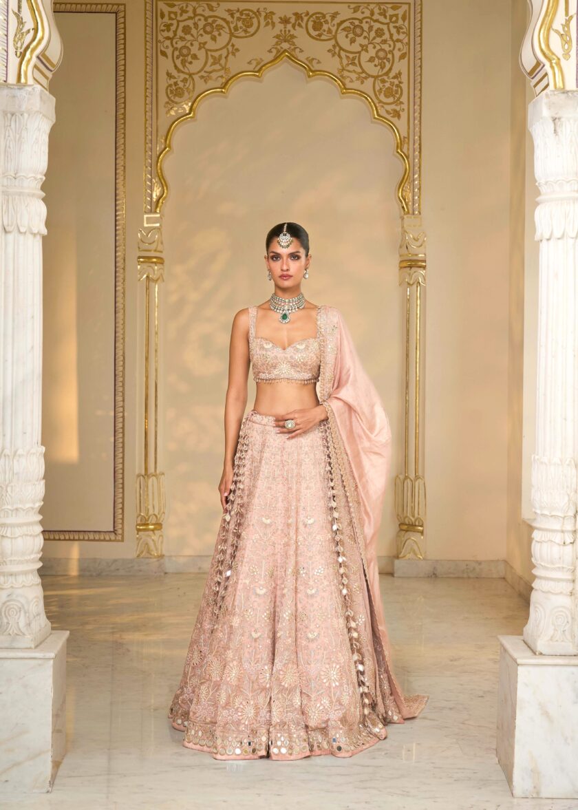Baby pink & Rose gold hand embroidered lehenga set - Image 2