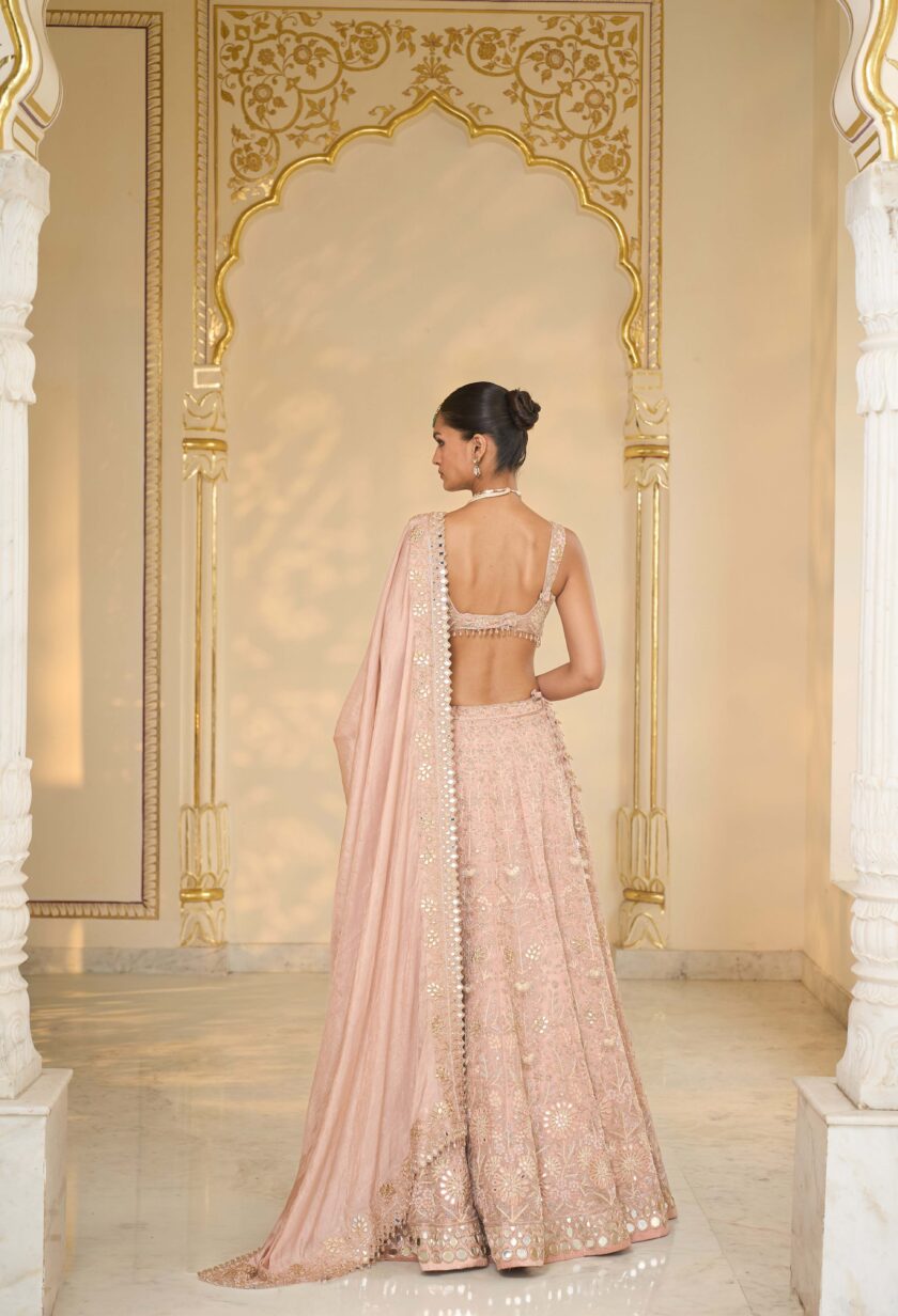Baby pink & Rose gold hand embroidered lehenga set - Image 4