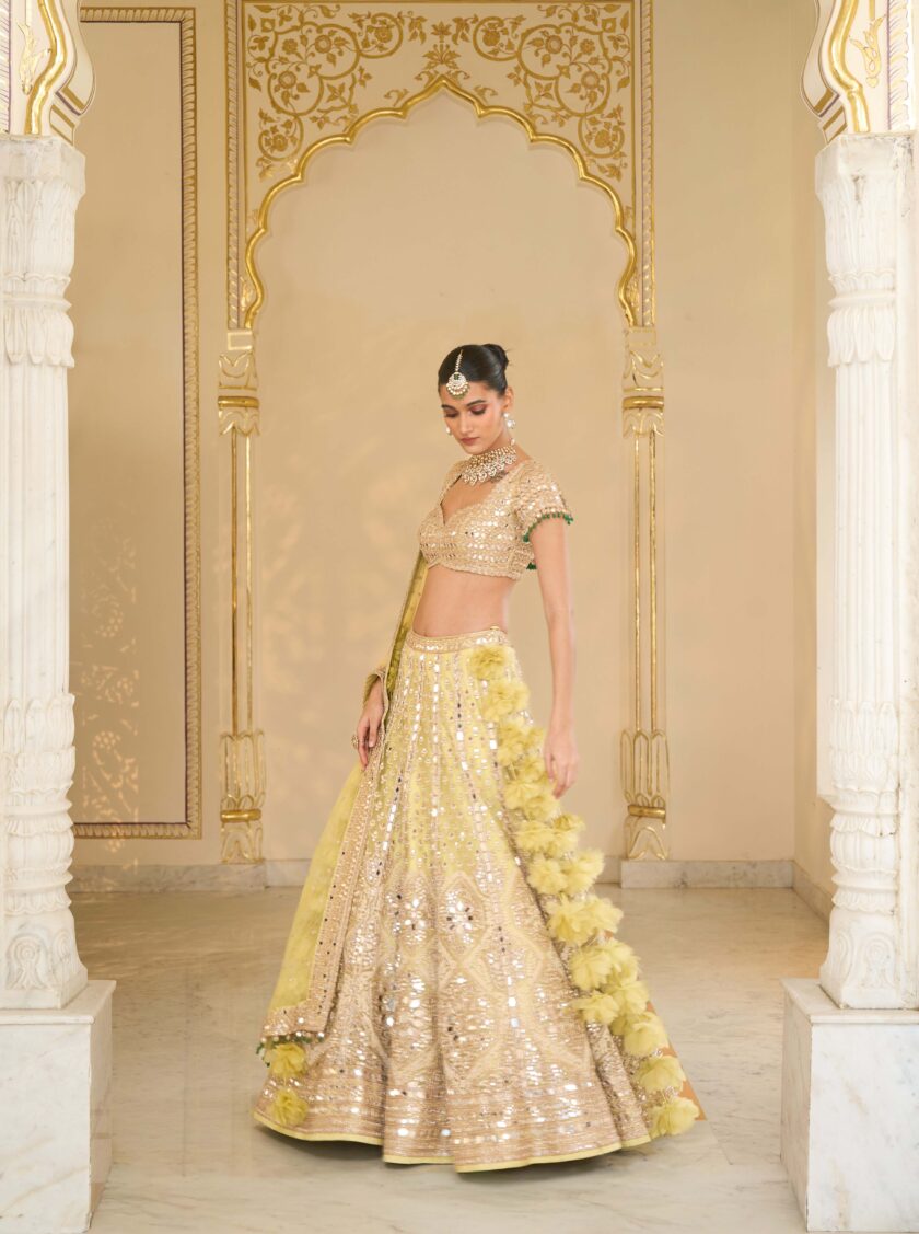 Mint green & Rose gold hand embroidered net lehenga set - Image 2