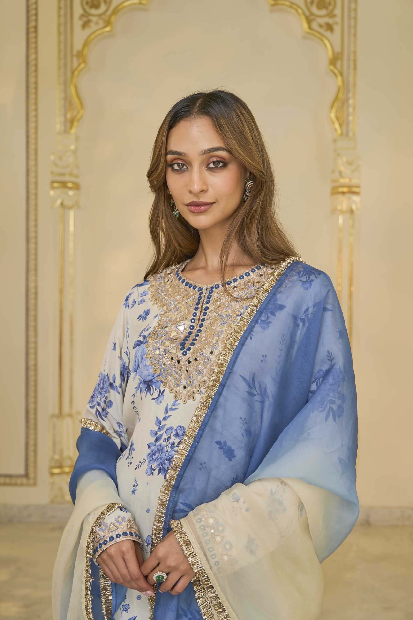 Blue bloom print long kurta set - Image 5