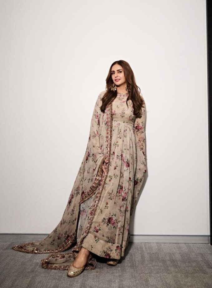 Vintage rose print hand embroidered anarkali set