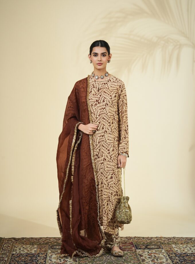 Brown fire print kurta set