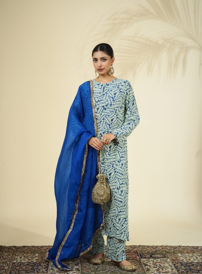 Blue fire print kurta set