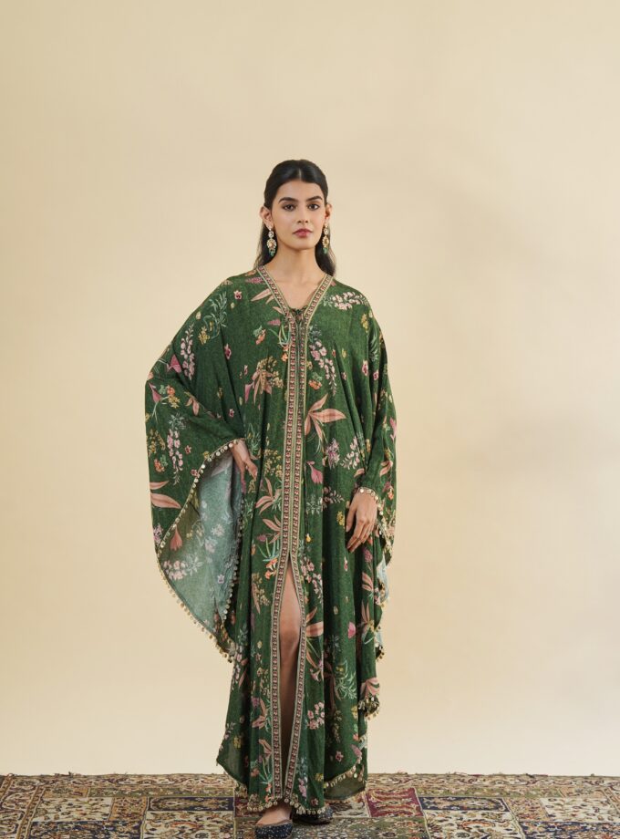 Green floral print kaftan