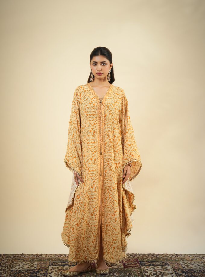 Yellow fire print kaftan
