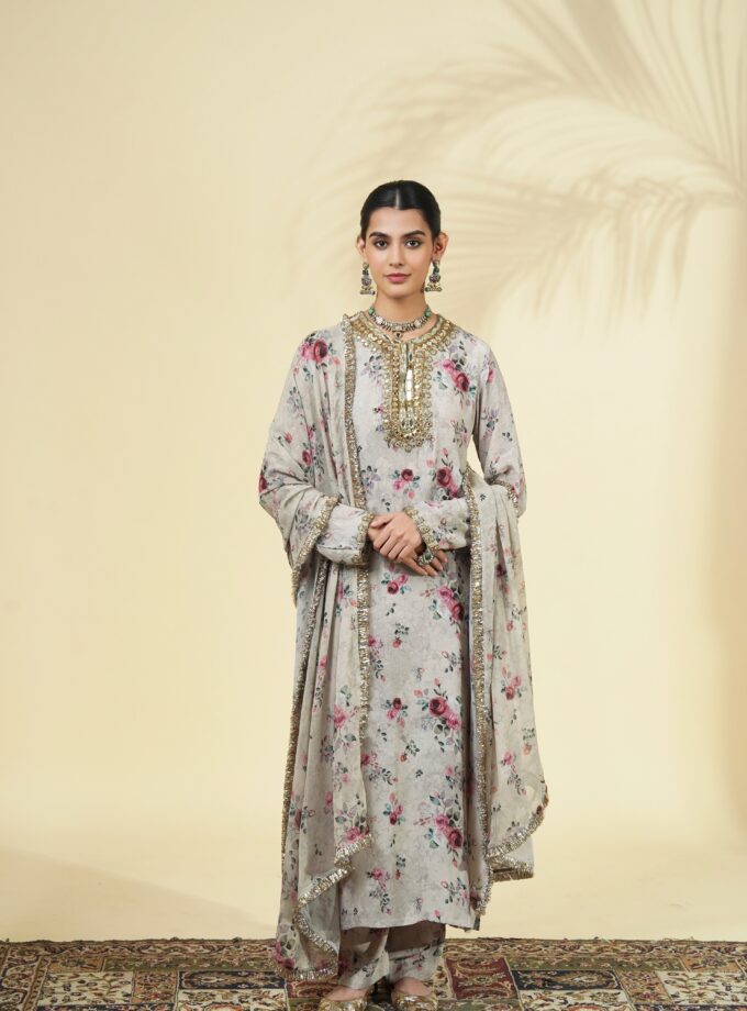Vintage rose print long kurta set